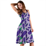 Eggplant Pattern Print Design 03 Sleeveless Midi Dress