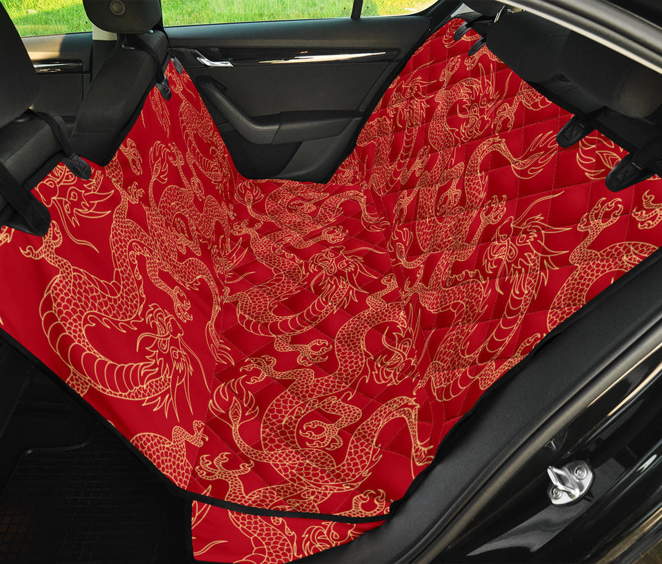 Gold Dragons Red Background Dog Car Seat Covers