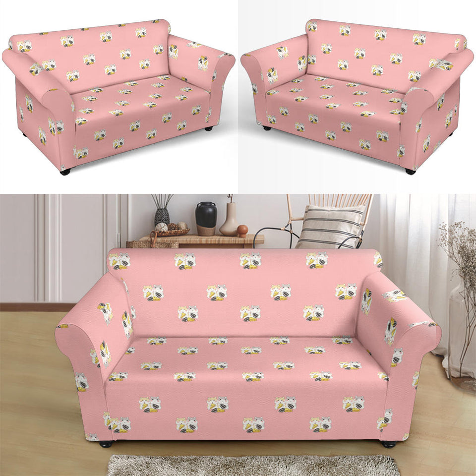 Cute Hamster Cheese Pattern Pink Background Loveseat Couch Slipcover