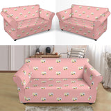 Cute Hamster Cheese Pattern Pink Background Loveseat Couch Slipcover