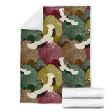 Japanese Cranes Flying Forest Dot Pattern Premium Blanket