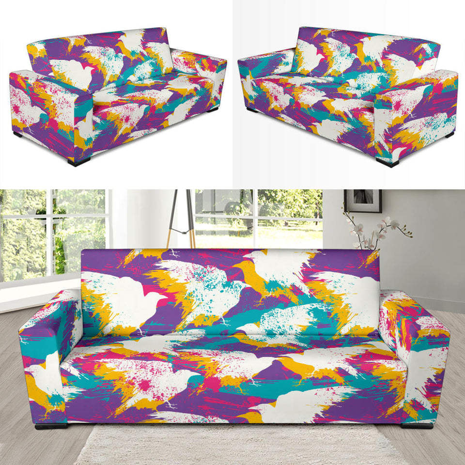 Colorful Crow Illustration Pattern Sofa Slipcover