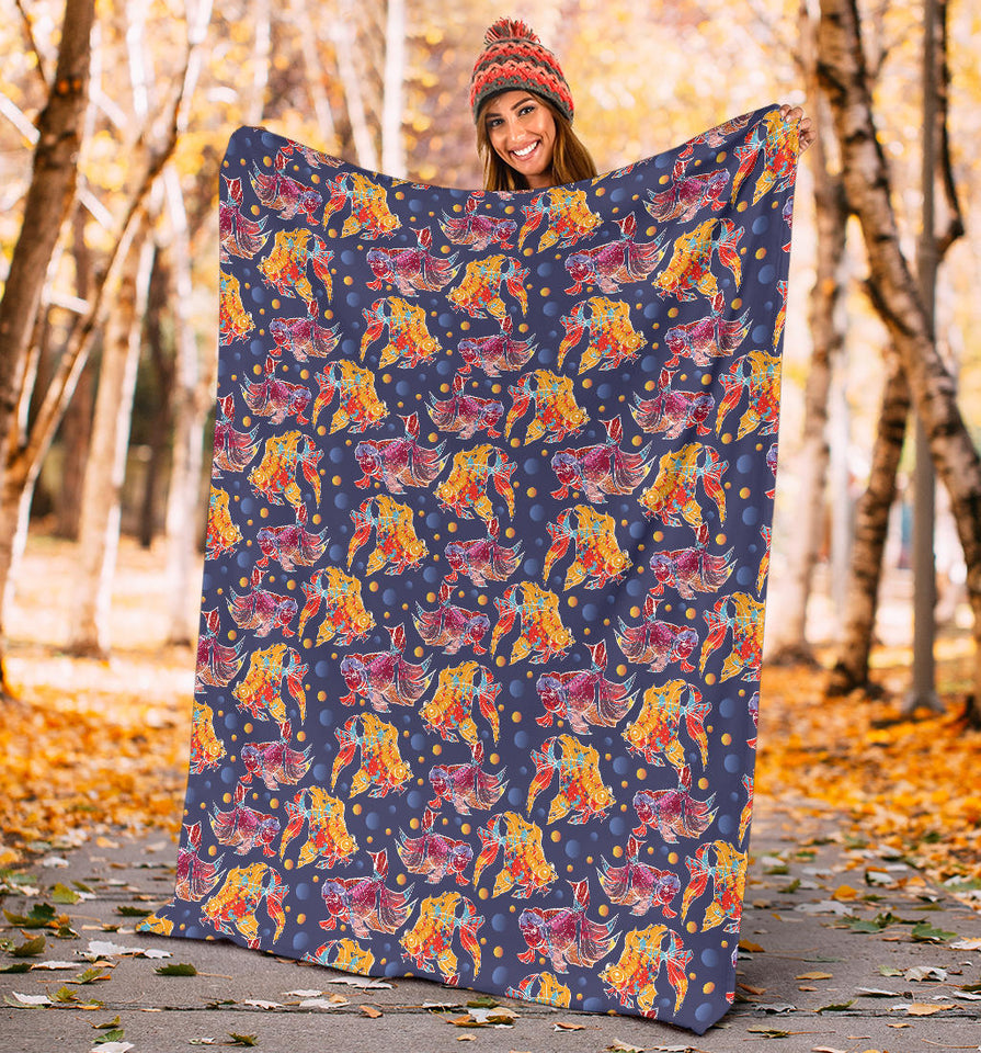 Goldfish Pattern Print Design 05 Premium Blanket