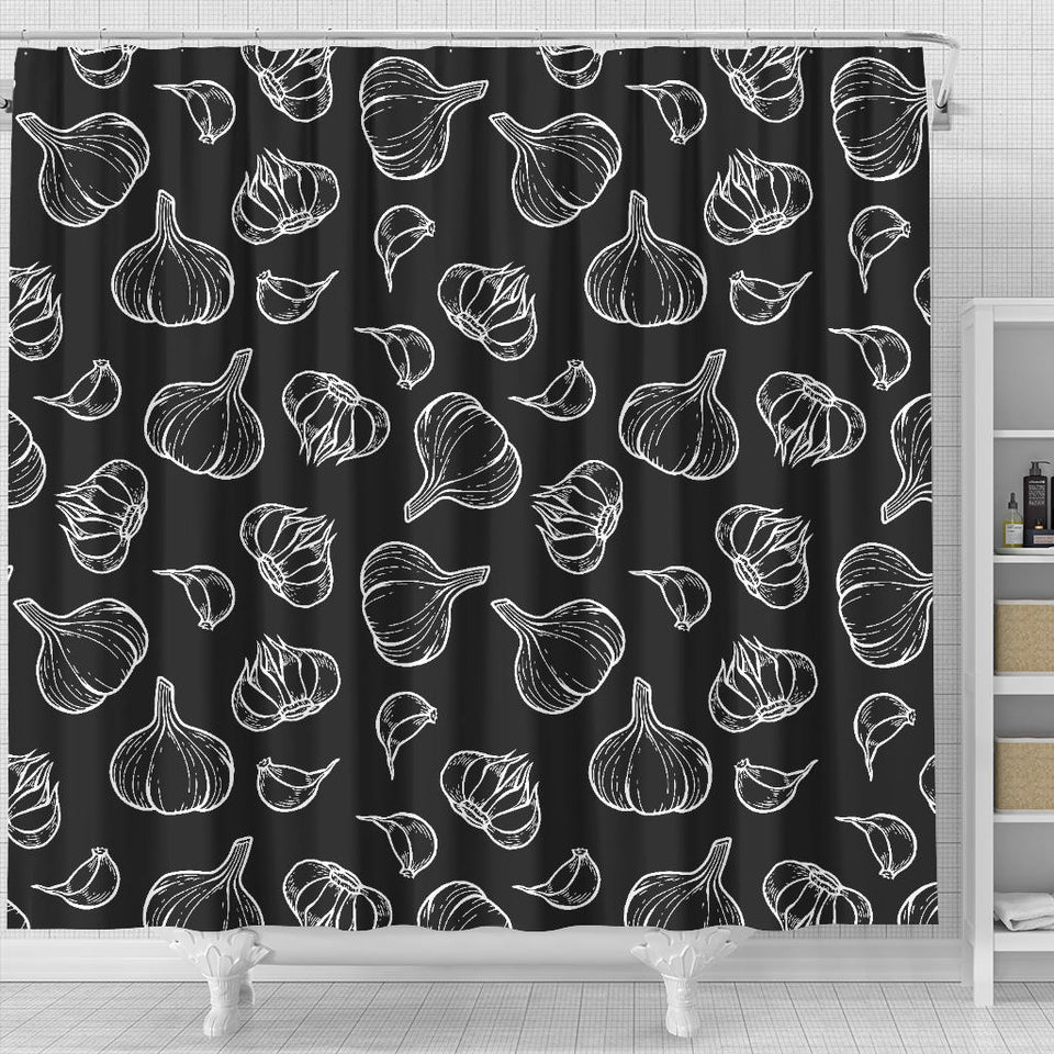 Garlic Pattern Black Background Shower Curtain Fulfilled In US