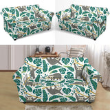 Cute Sloths Tropical Palm Leaves White Background Loveseat Couch Slipcover