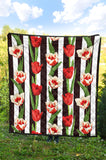 Red And White Tulips Pattern Premium Quilt