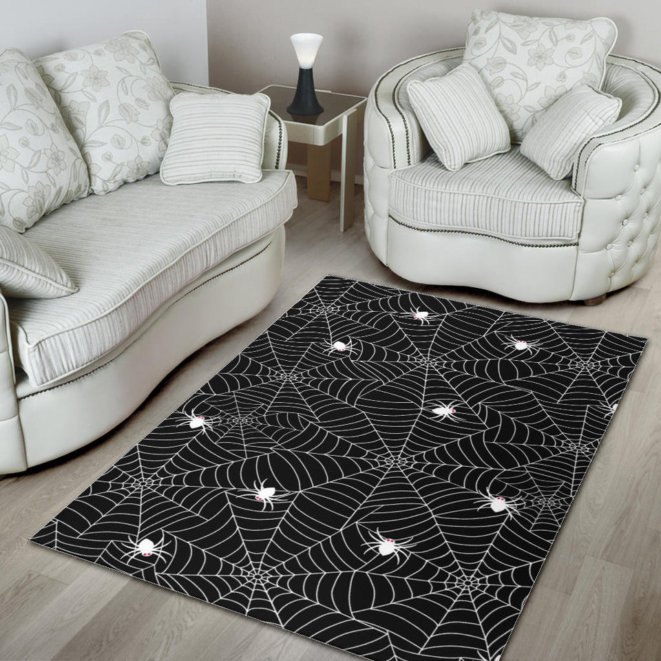 Spider Web Design Pattern Black Background White Cobweb Area Rug