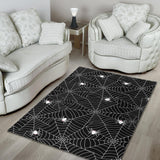 Spider Web Design Pattern Black Background White Cobweb Area Rug