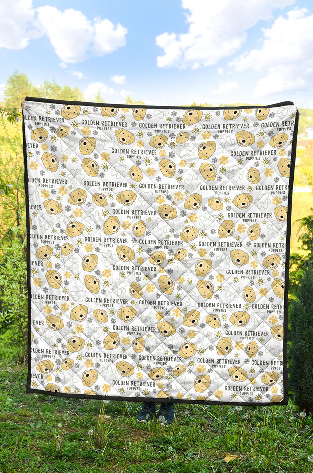 Golden Retriever Pattern Print Design 04 Premium Quilt