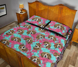 Beagle muzzles turquoise paint splashes pink pattern Quilt Bed Set