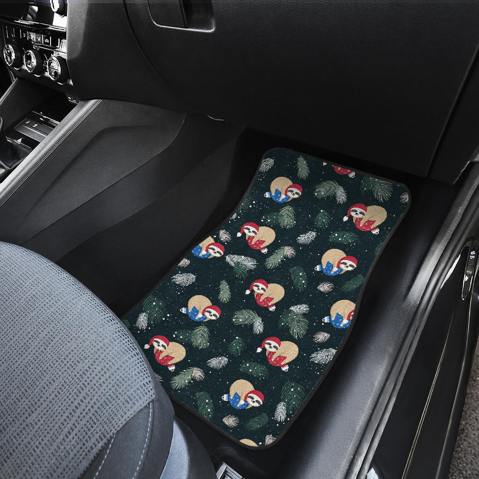 Cute Sloths Sleeping Christmas Ball Santa Hat Pattern Front Car Mats