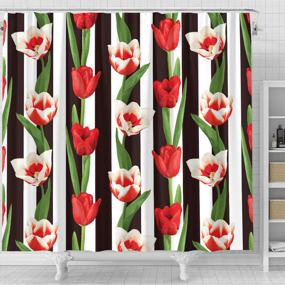 Red And White Tulips Pattern Shower Curtain Fulfilled In US