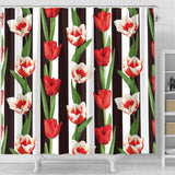 Red And White Tulips Pattern Shower Curtain Fulfilled In US
