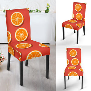 Oranges Pattern Red Background Dining Chair Slipcover