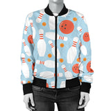 Bowling Ball Bowling Pins Blue Blackground Women'S Bomber Jacket