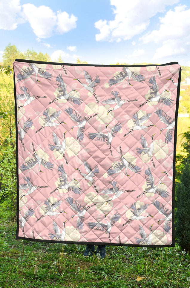 Japanese Crane Rose Pattern Premium Quilt