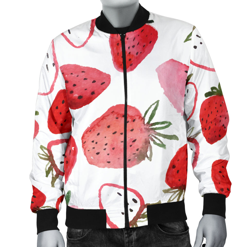 Watercolor Hand Drawn Beautiful Strawberry Pattern Men'S Bomber Jacket