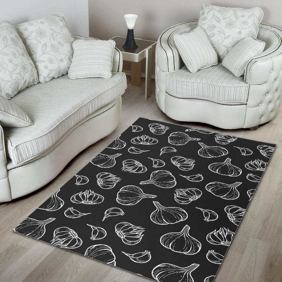 Garlic Pattern Black Background Area Rug