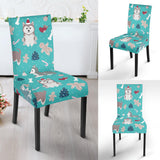 Christmas Cute Siberian Husky Puppie Pattern Dining Chair Slipcover