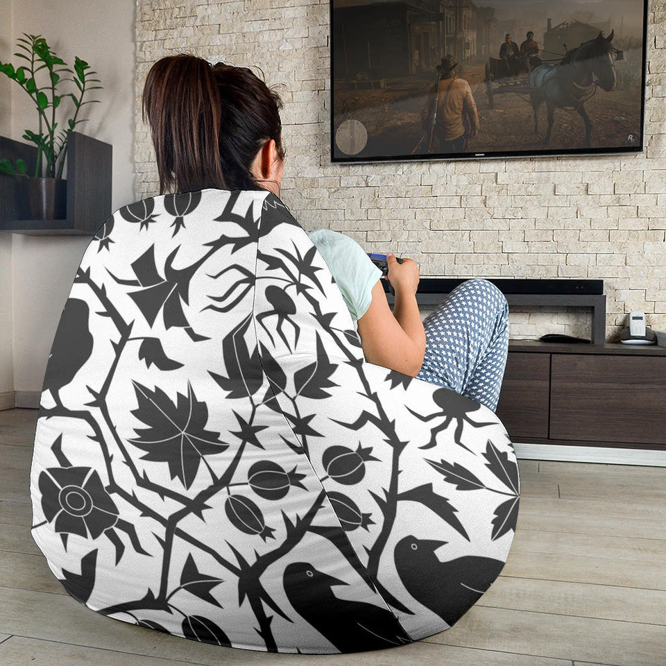 Crow Dark Floral Pattern Bean Bag Cover