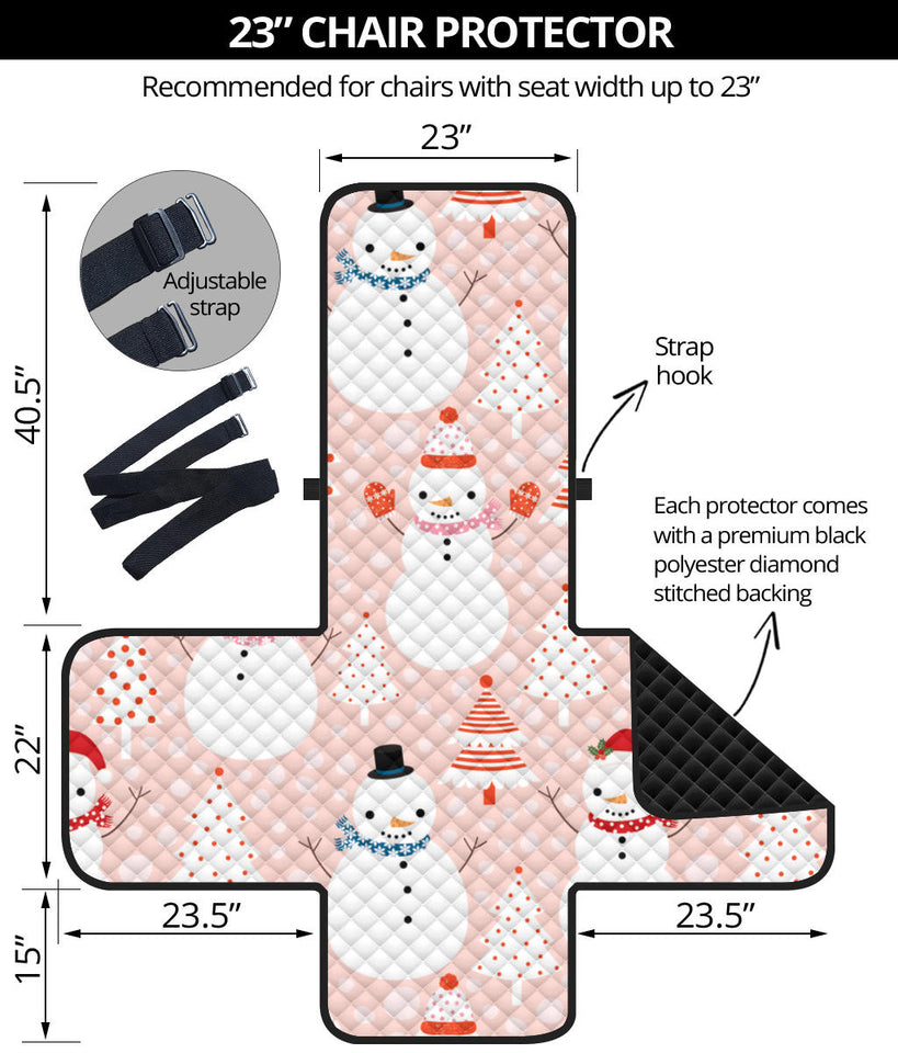 Cute snowman christmas tree snowpink background Chair Cover Protector