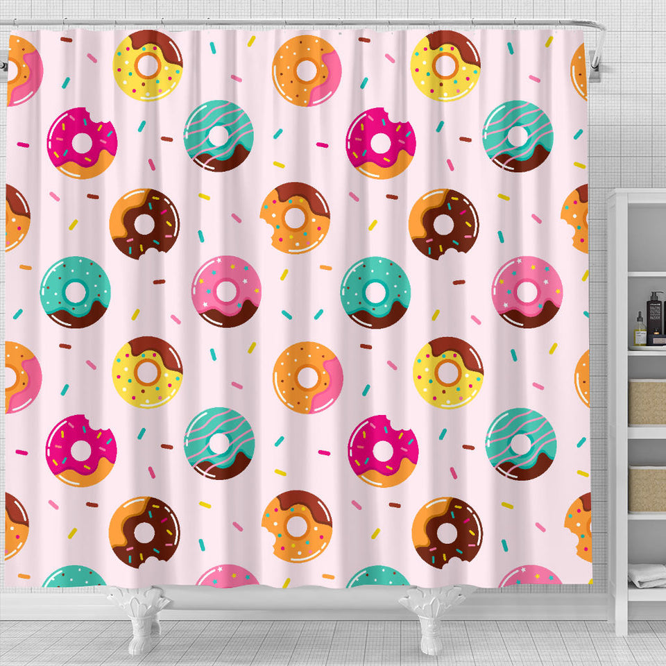 Donut Pattern Glaze Pink Background Shower Curtain Fulfilled In US
