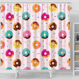 Donut Pattern Glaze Pink Background Shower Curtain Fulfilled In US