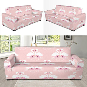 White Swan And Flower Love Pattern Sofa Slipcover