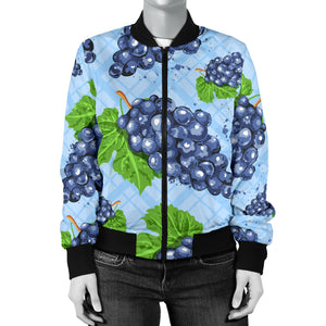 Watercolor Grape Pattern Women'S Bomber Jacket
