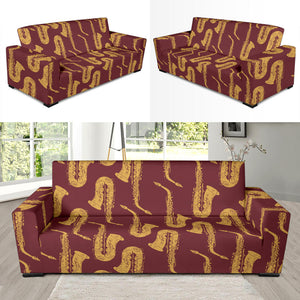 Hand Drawn Gold Saxophone Red Background  Sofa Slipcover