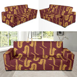 Hand Drawn Gold Saxophone Red Background  Sofa Slipcover