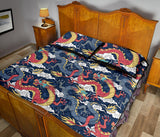Blue red dragon cloud pattern Quilt Bed Set