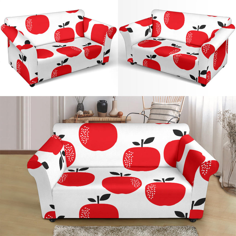 Red Apples White Background Loveseat Couch Slipcover
