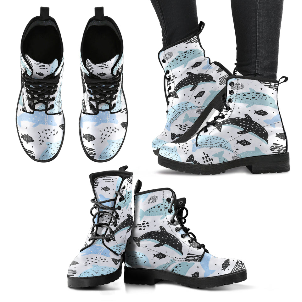 Cute Dolphins Childish Style Pattern Leather Boots