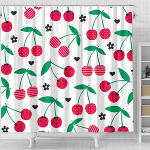 Cherry Pattern White Background Shower Curtain Fulfilled In US