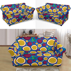 Passion Fruit Blue Background Loveseat Couch Slipcover