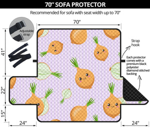 cute onions smiling faces purple background Sofa Cover Protector