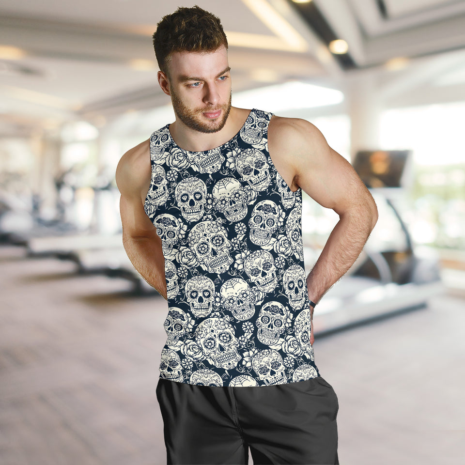 Sugar skull black white pattern Men Tank Top