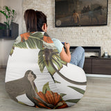 Monkey Red Hibiscus Flower Palm Leaves Floral Pattern Bean Bag Cover