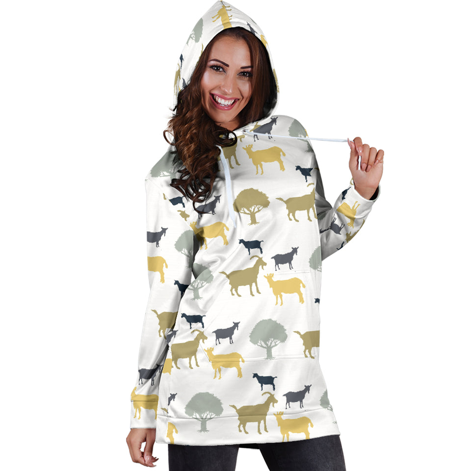 Silhouettes Of Goat And Tree Pattern Women'S Hoodie Dress