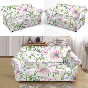 Beautiful Pink Lotus Waterlily Leaves Pattern Loveseat Couch Slipcover