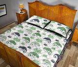 Chameleon lizard succulent plant pattern Quilt Bed Set