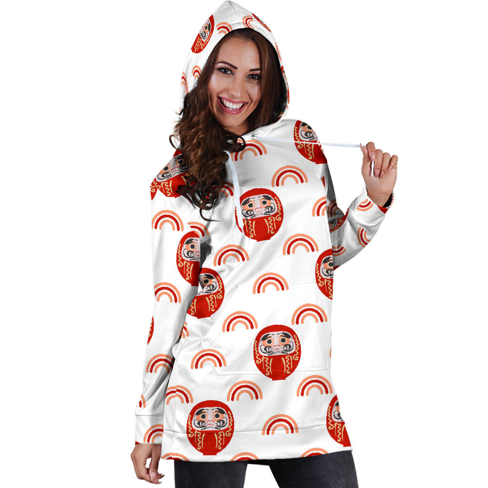 Daruma Japanese Wooden Doll Design Pattern Women'S Hoodie Dress