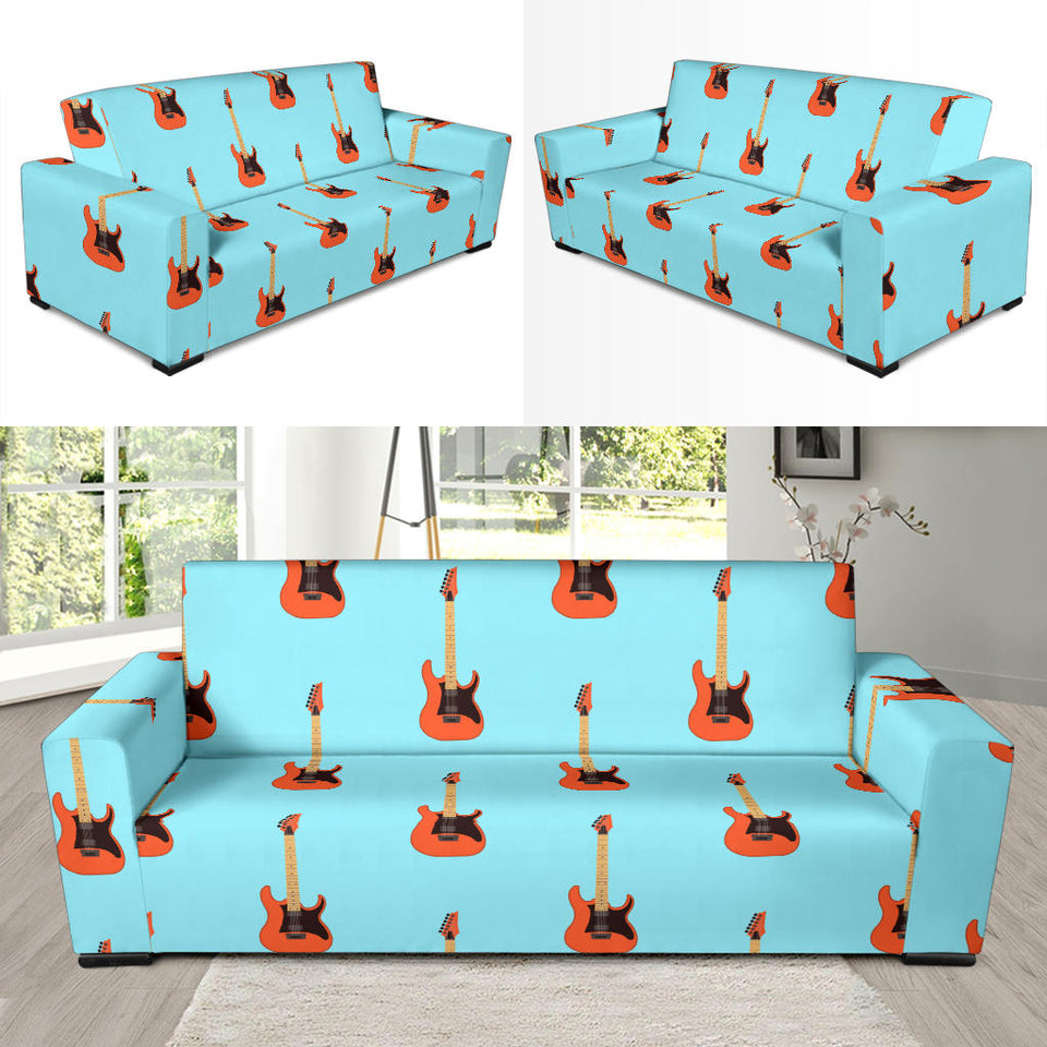 Electric Guitar Pattern Light Blue Background Sofa Slipcover