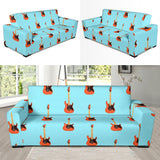 Electric Guitar Pattern Light Blue Background Sofa Slipcover