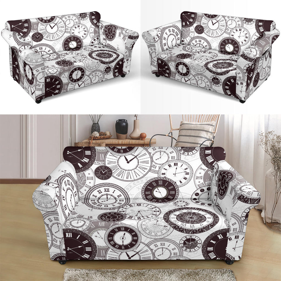 Classic Vintage Clock Pattern Loveseat Couch Slipcover