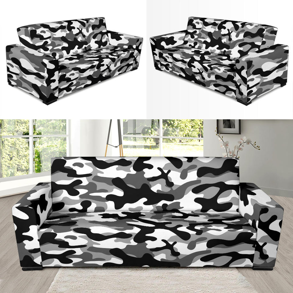 Black White Camo Camouflage Pattern Sofa Slipcover