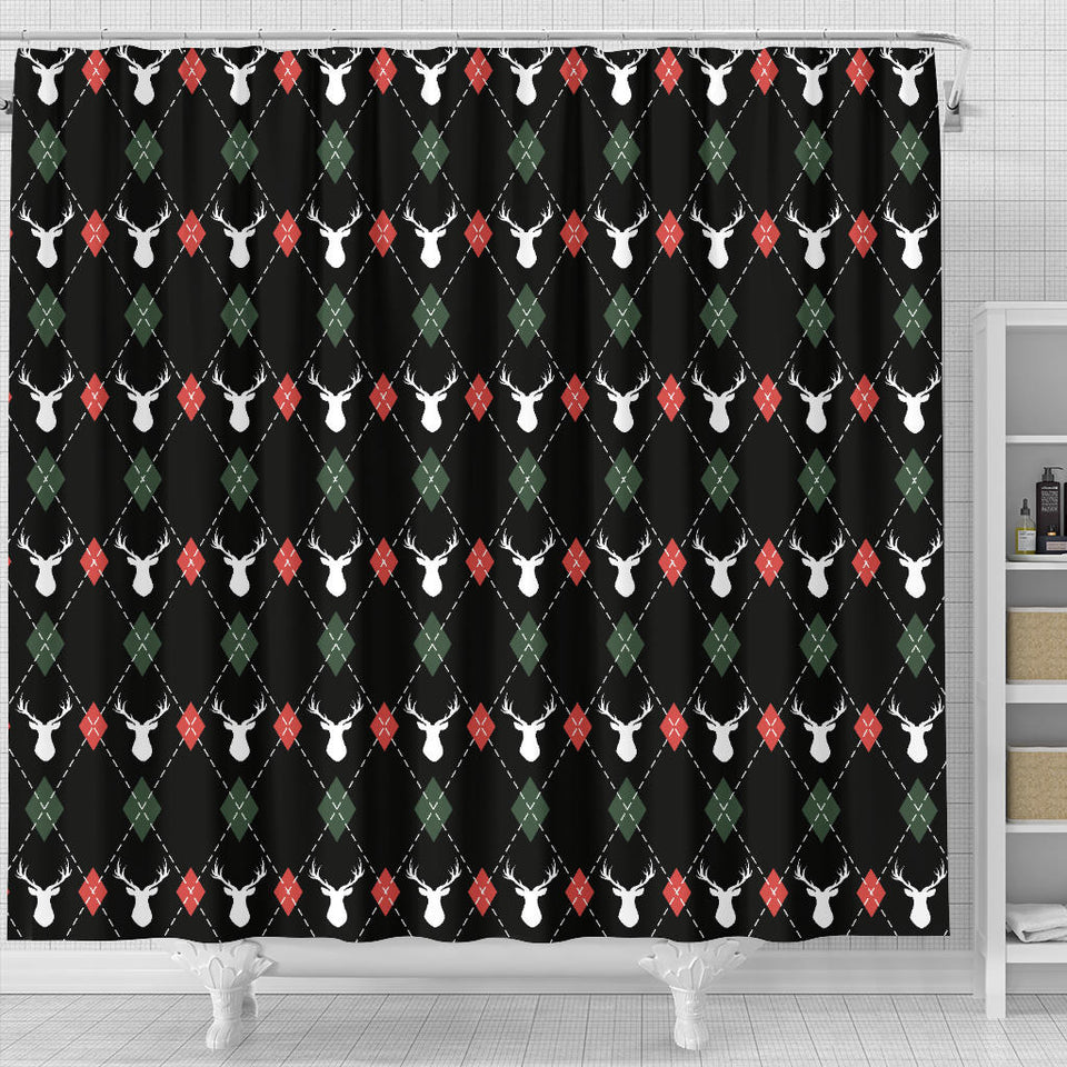 Deer Christmas New Year Pattern Argyle Shower Curtain Fulfilled In US