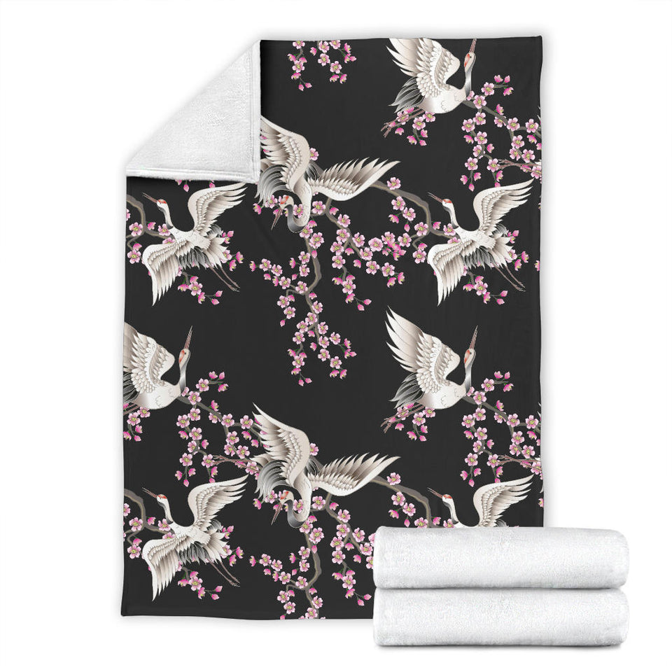 Japanese Crane Pink Sakura Pattern Premium Blanket
