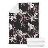 Japanese Crane Pink Sakura Pattern Premium Blanket